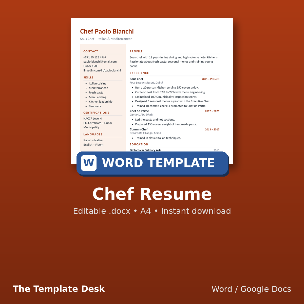 Chef Resume – cover