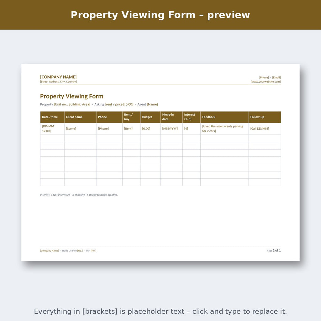 Property Viewing Form – preview