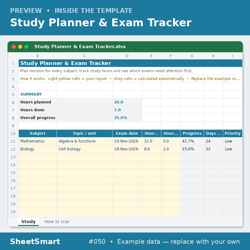 Study Planner & Exam Tracker – sheet preview