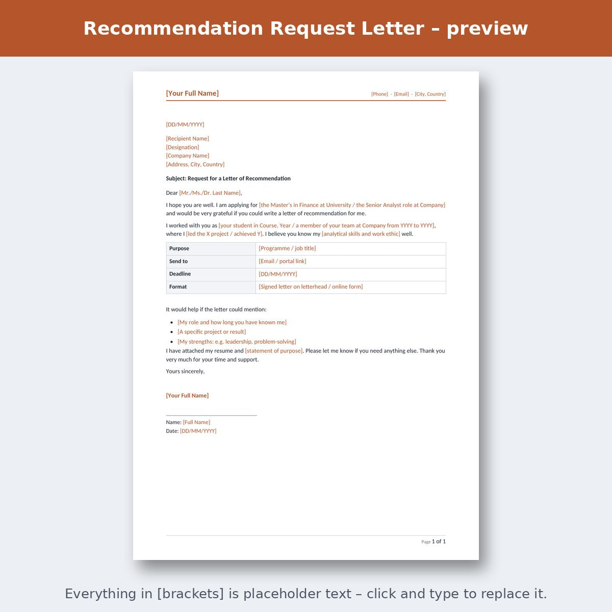 Recommendation Request Letter – preview