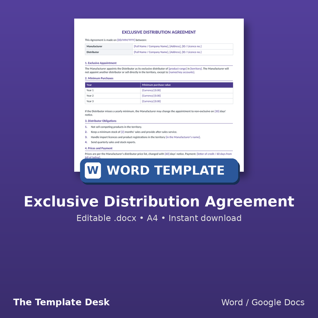 Exclusive Distribution Agreement – cover