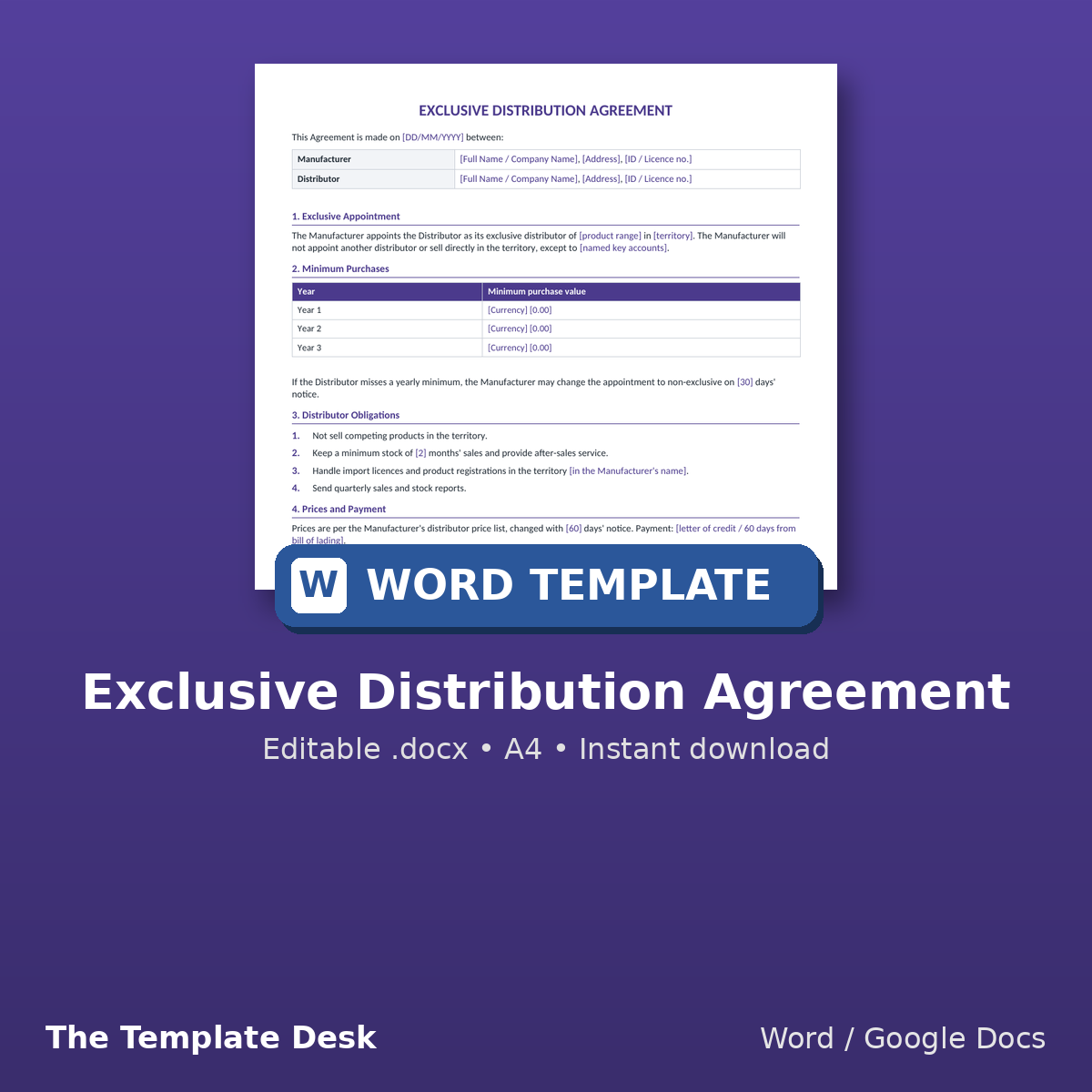 Exclusive Distribution Agreement – cover