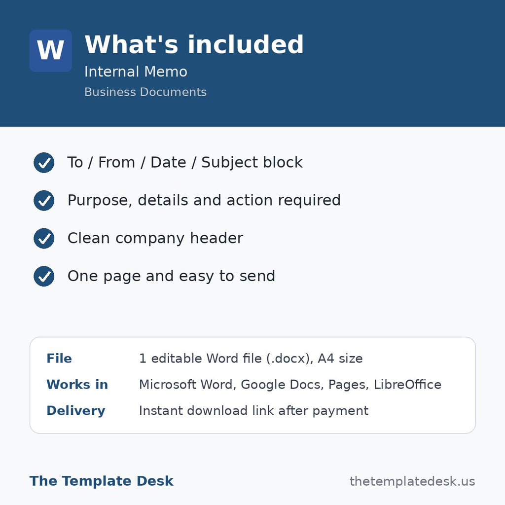 Internal Memo – what's included