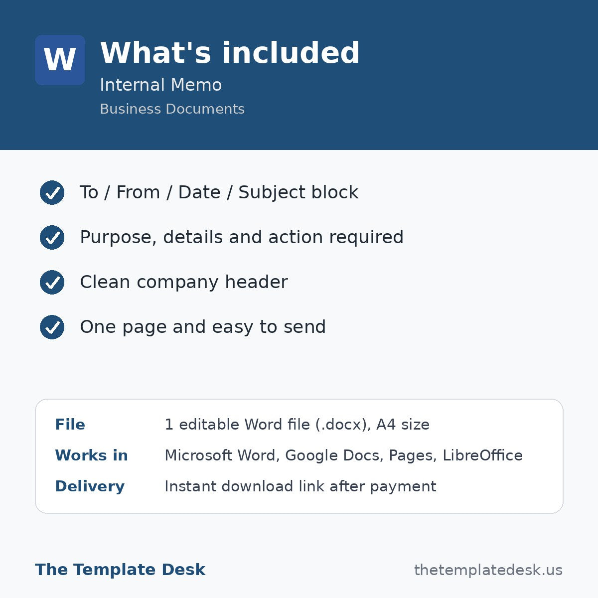 Internal Memo – what's included