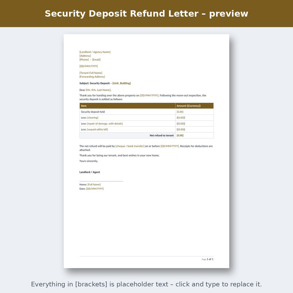 Security Deposit Refund Letter – preview