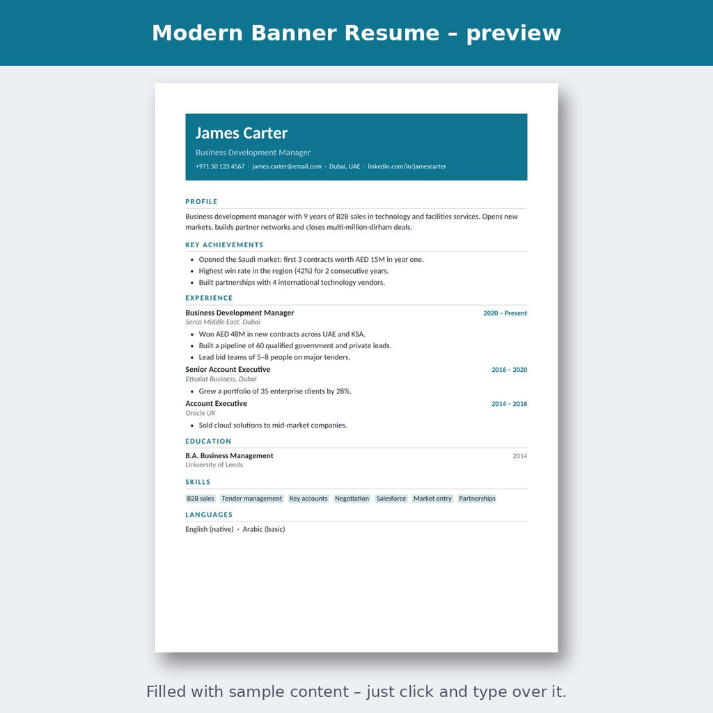 Modern Banner Resume – preview