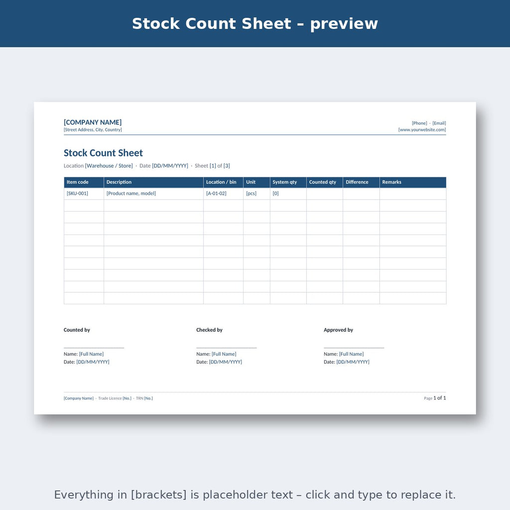 Stock Count Sheet – preview