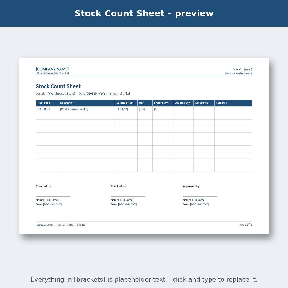 Stock Count Sheet – preview