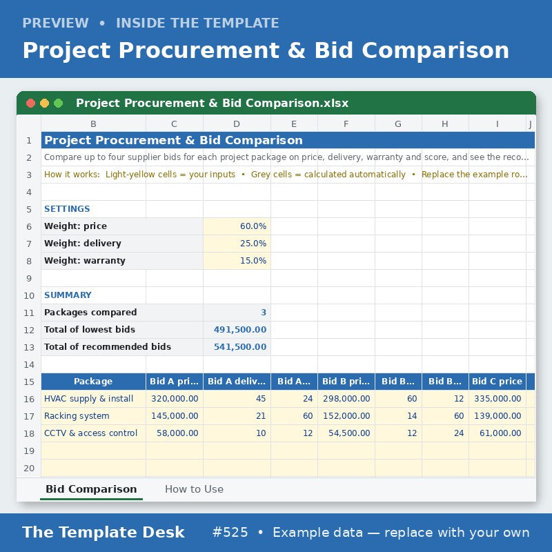 Project Procurement & Bid Comparison – sheet preview