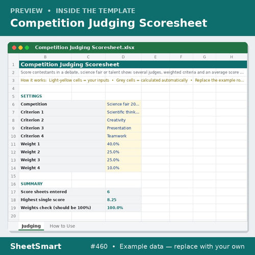 Competition Judging Scoresheet – sheet preview