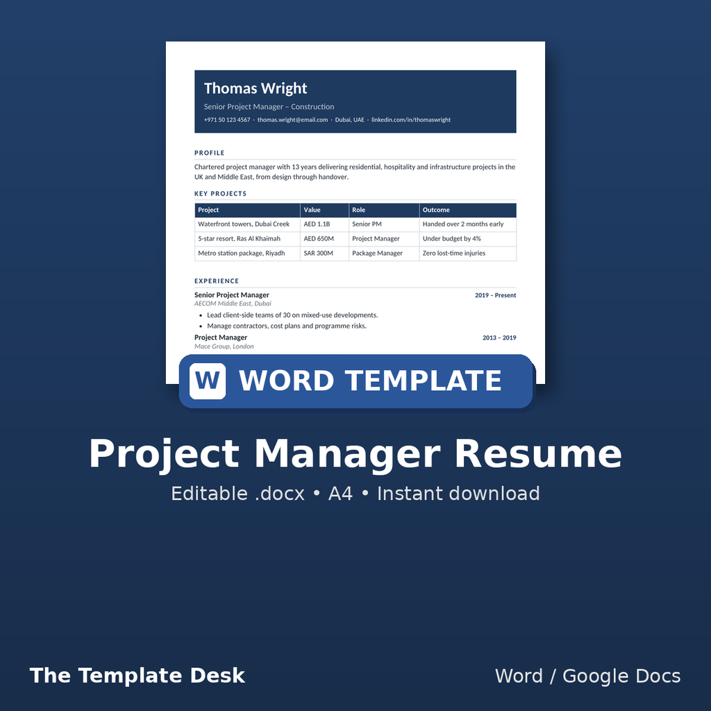 Project Manager Resume – cover