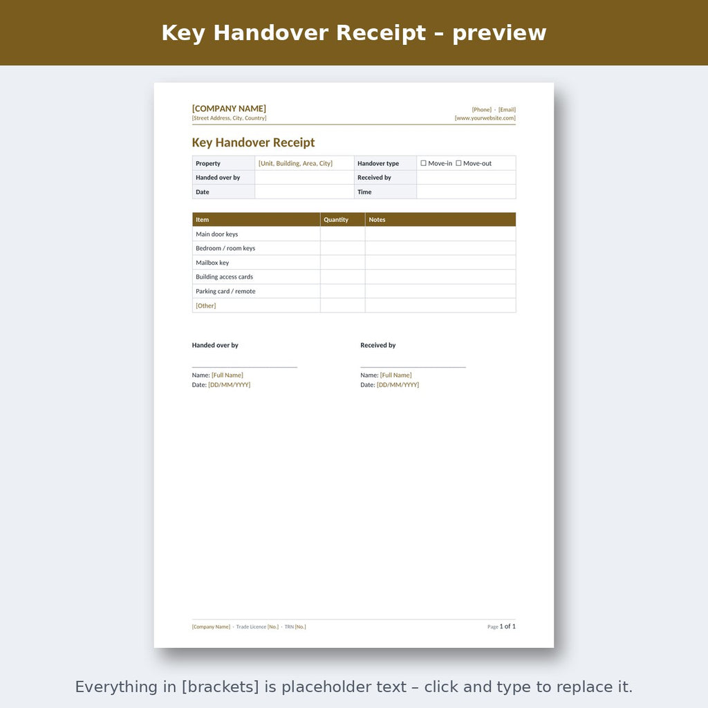 Key Handover Receipt – preview