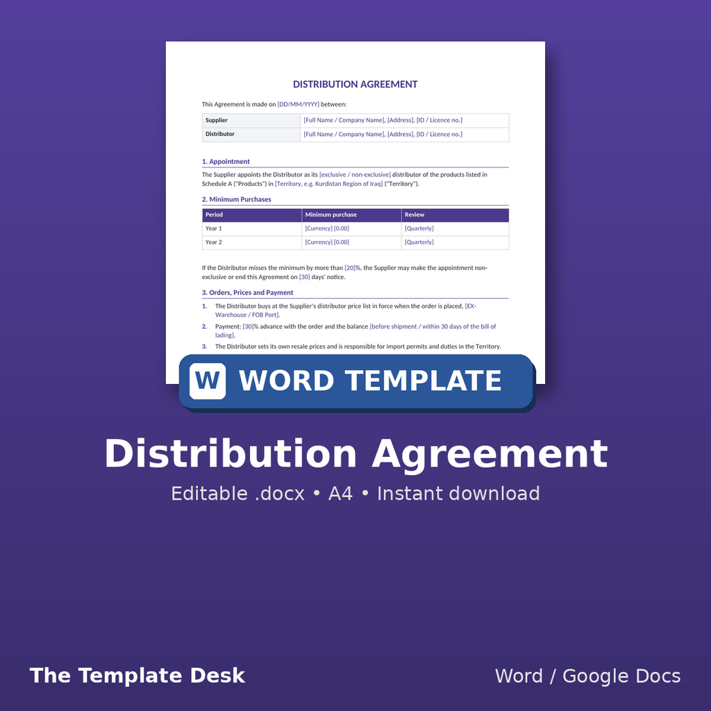 Distribution Agreement – cover
