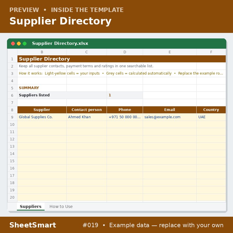 Supplier Directory – sheet preview