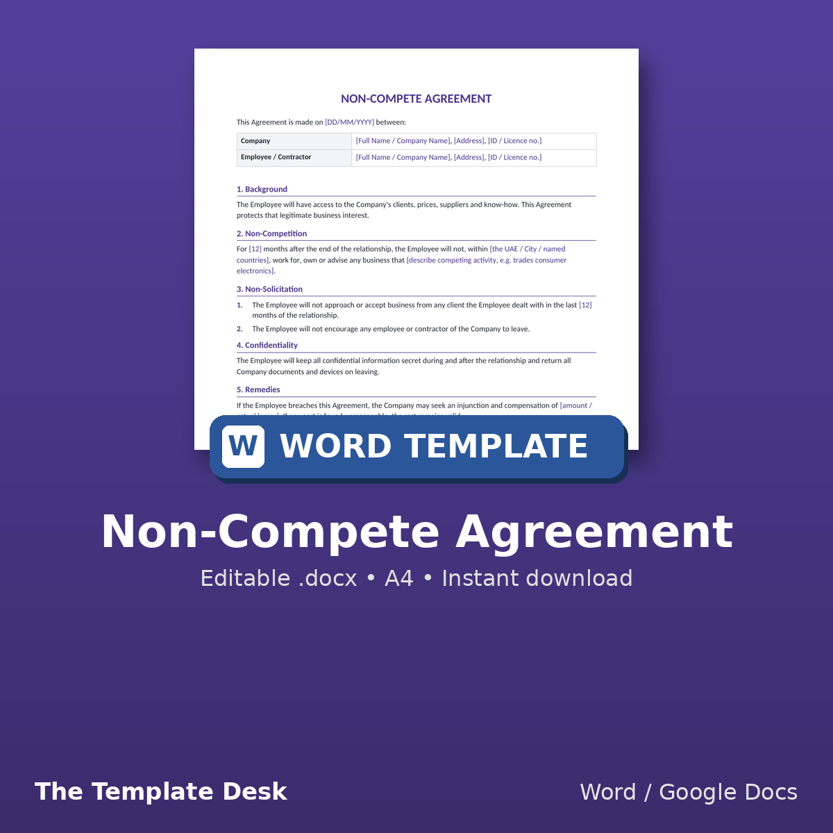 Non-Compete Agreement – cover