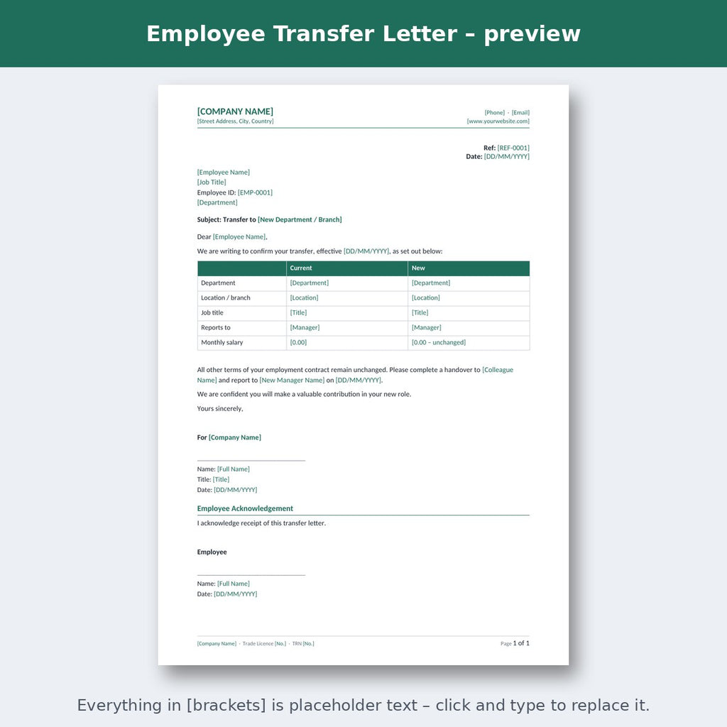 Employee Transfer Letter – preview