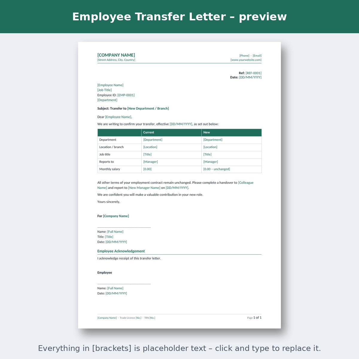 Employee Transfer Letter – preview