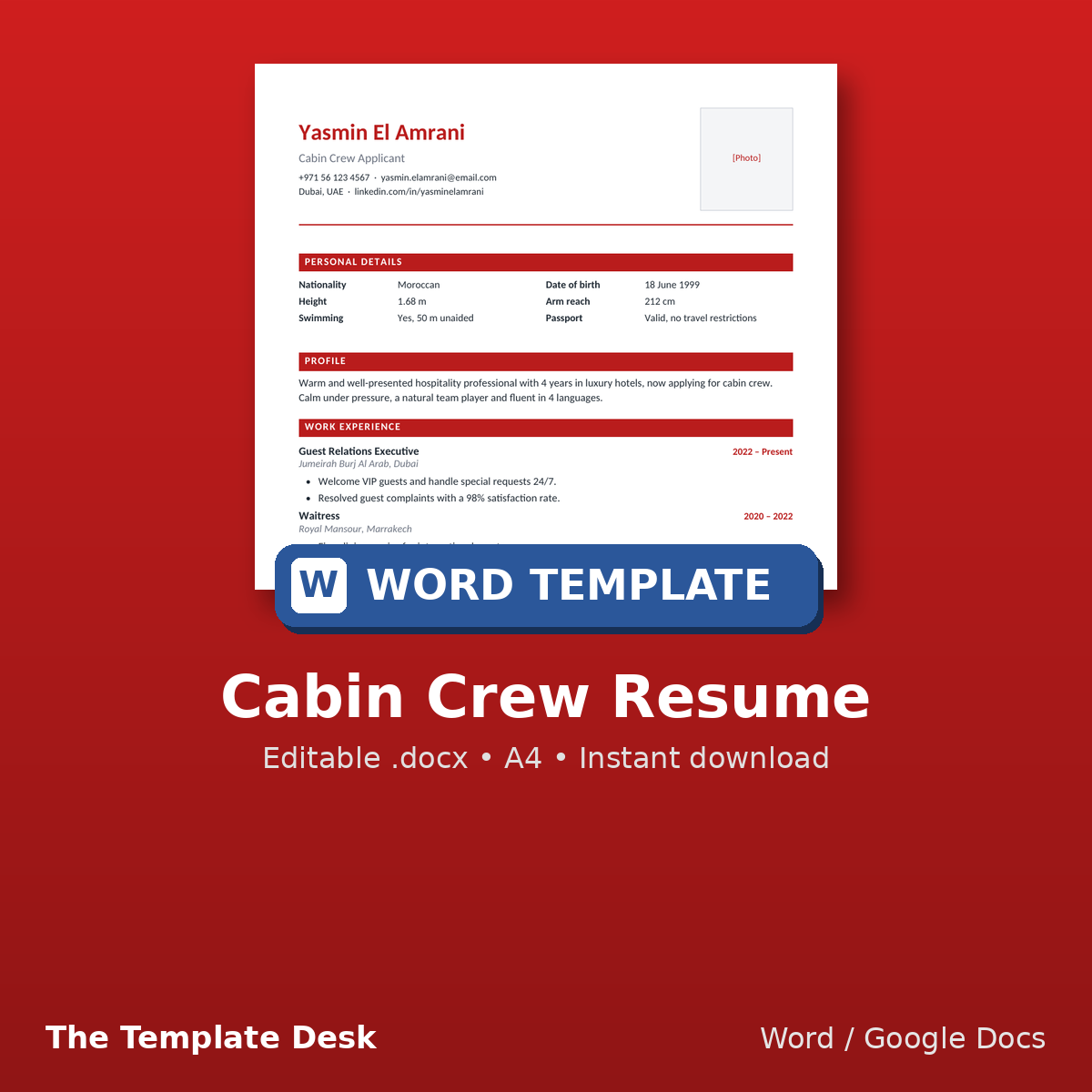 Cabin Crew Resume – cover