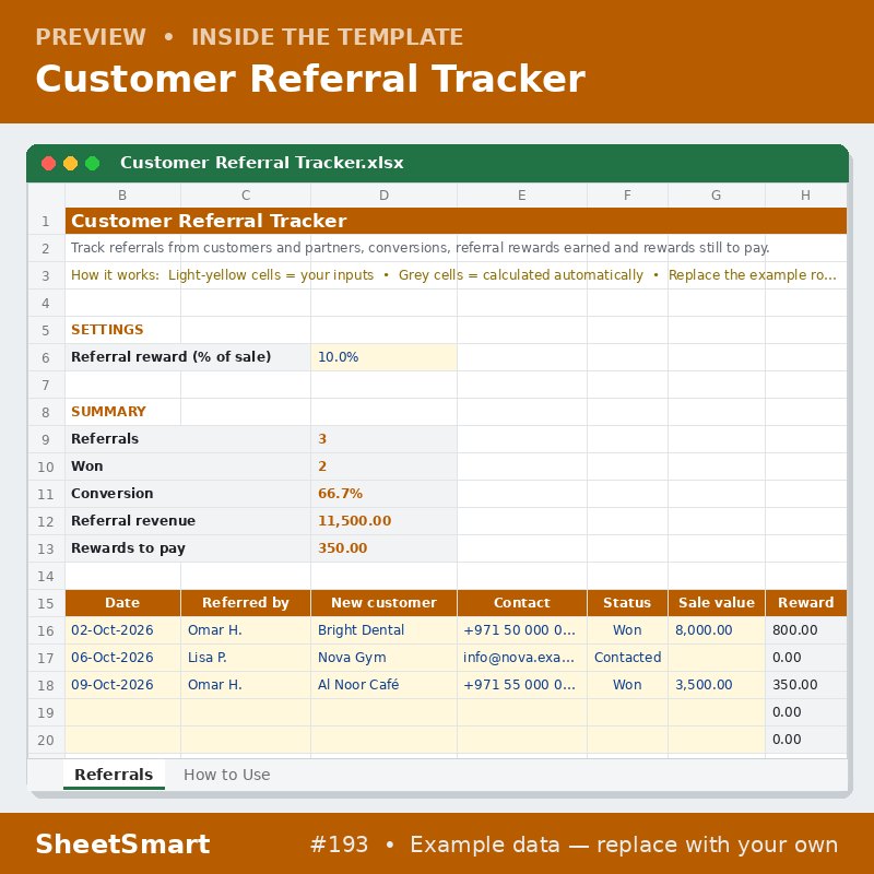 Customer Referral Tracker – sheet preview