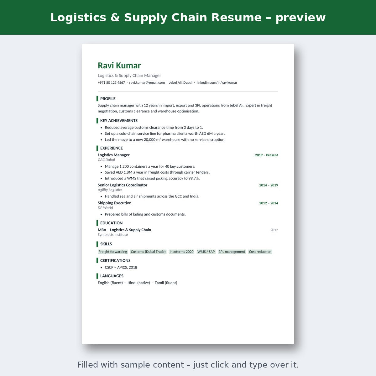 Logistics & Supply Chain Resume – preview