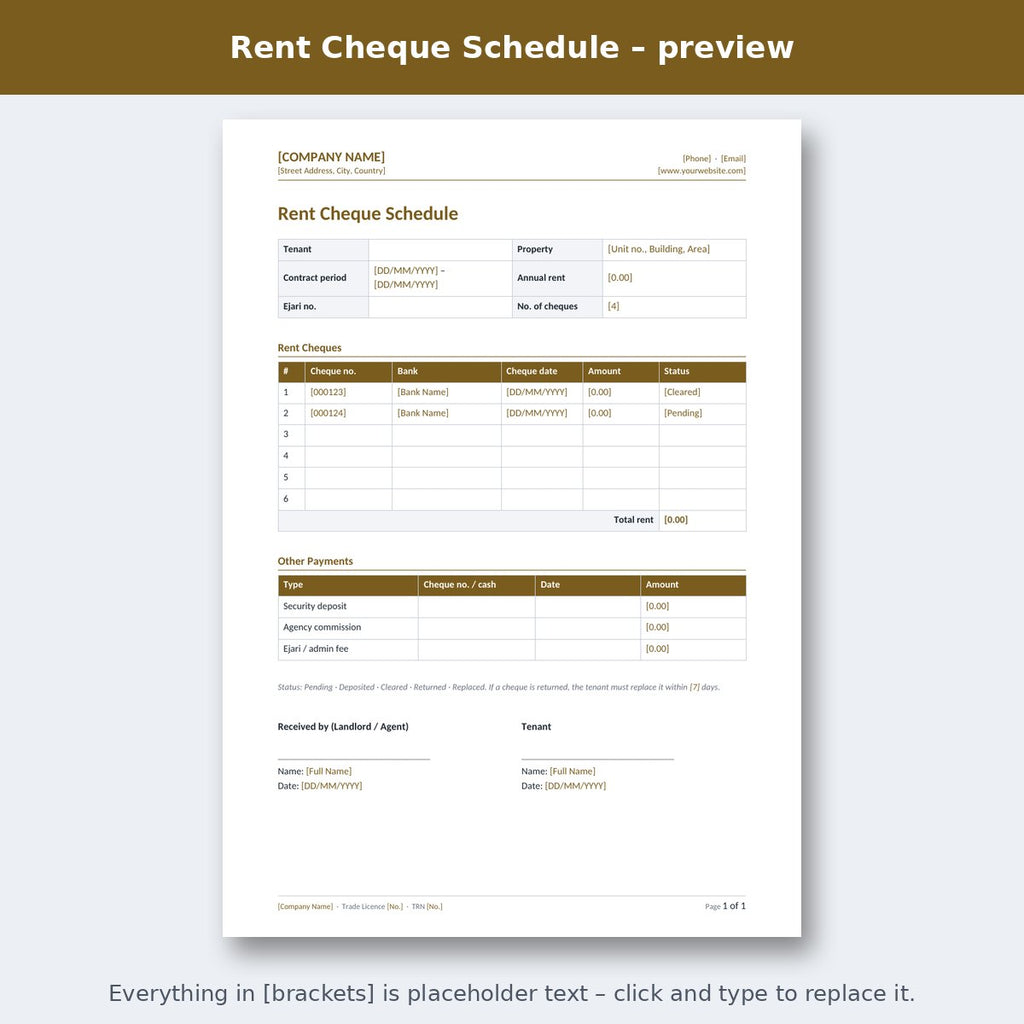 Rent Cheque Schedule – preview