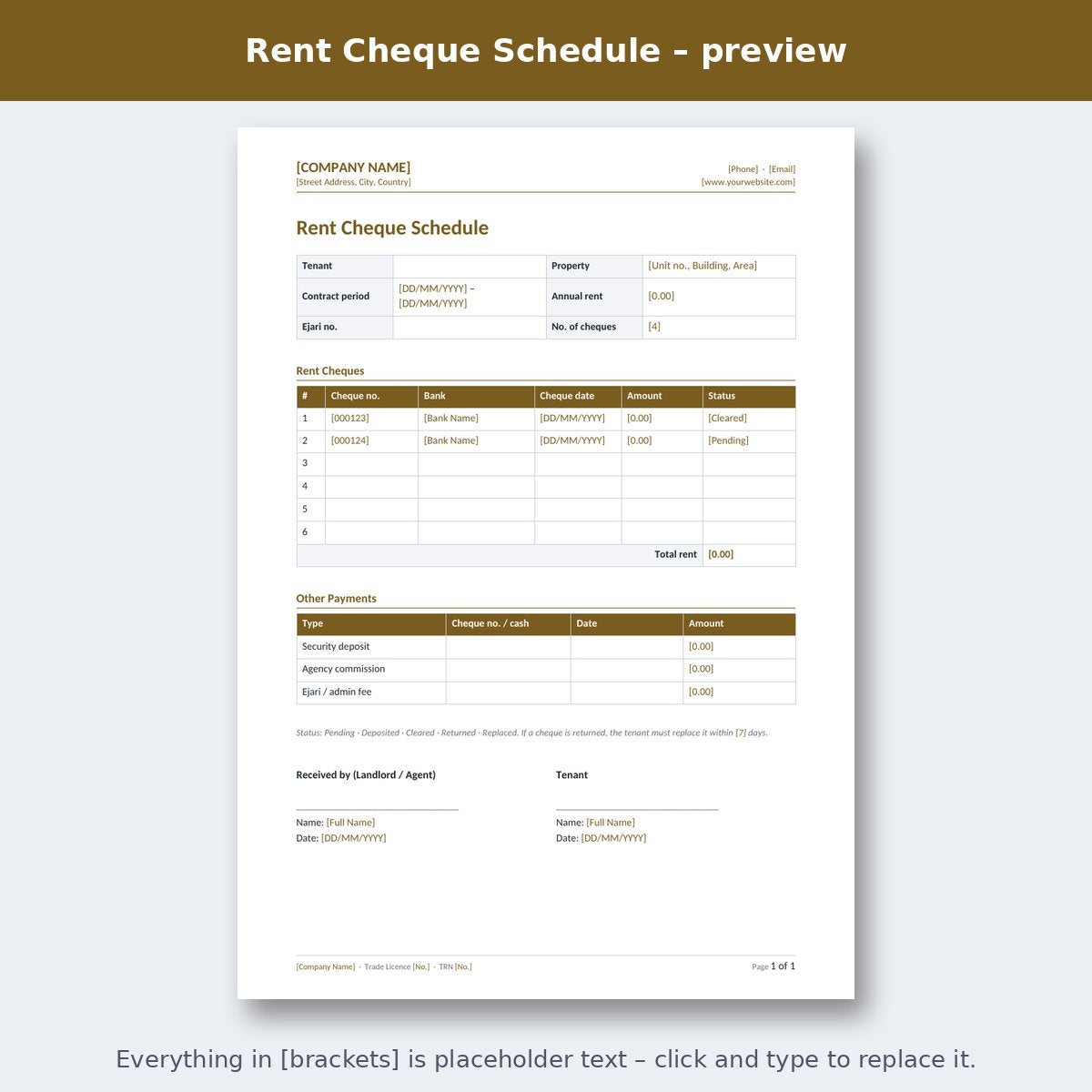 Rent Cheque Schedule – preview