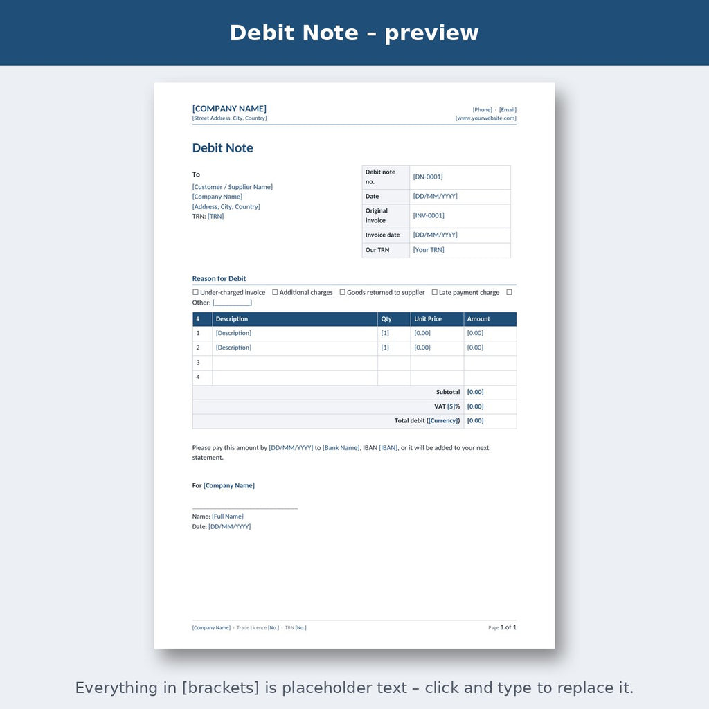 Debit Note – preview
