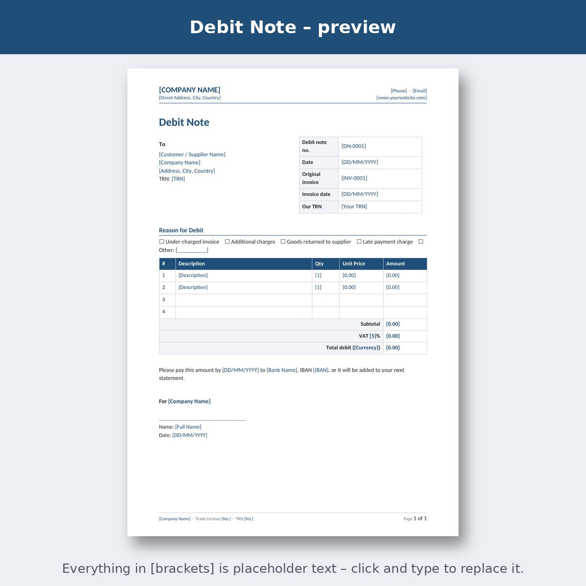 Debit Note – preview