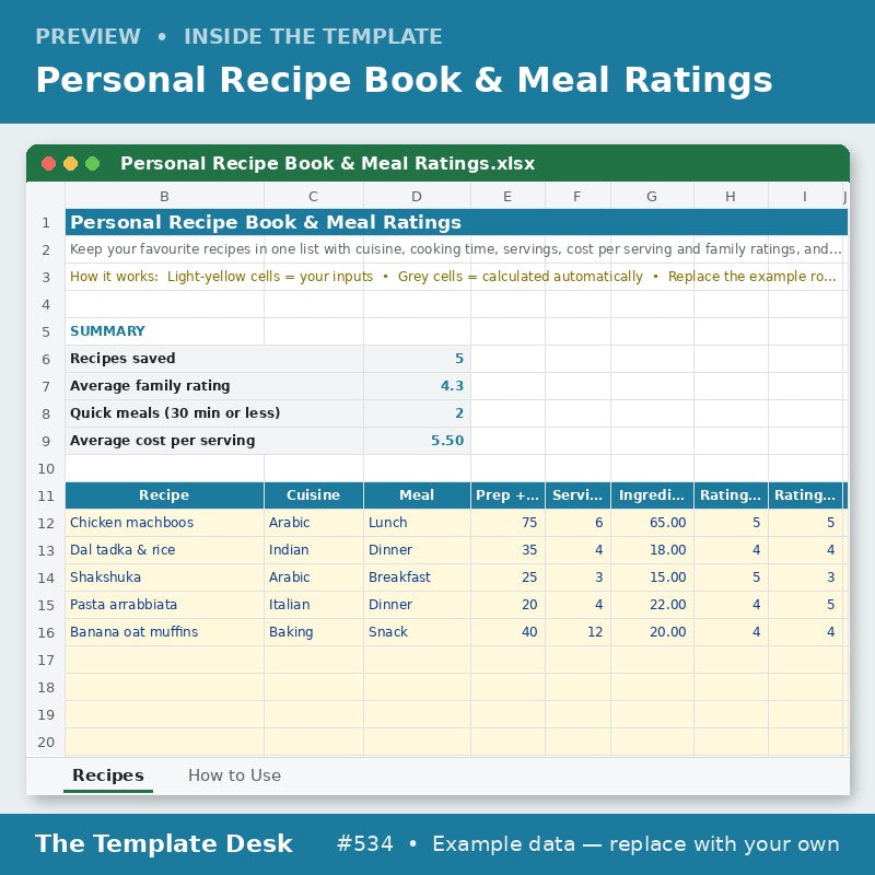 Personal Recipe Book & Meal Ratings – sheet preview