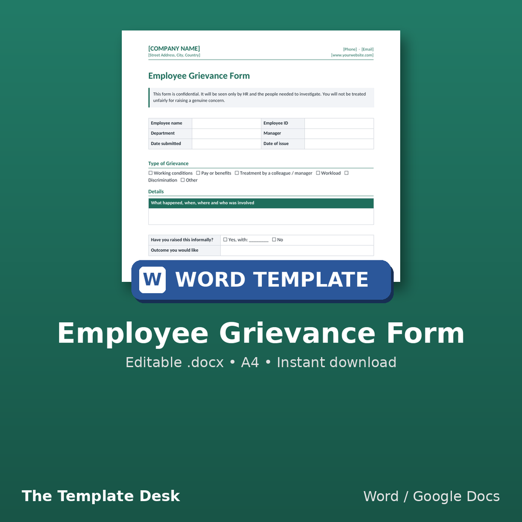 Employee Grievance Form – cover