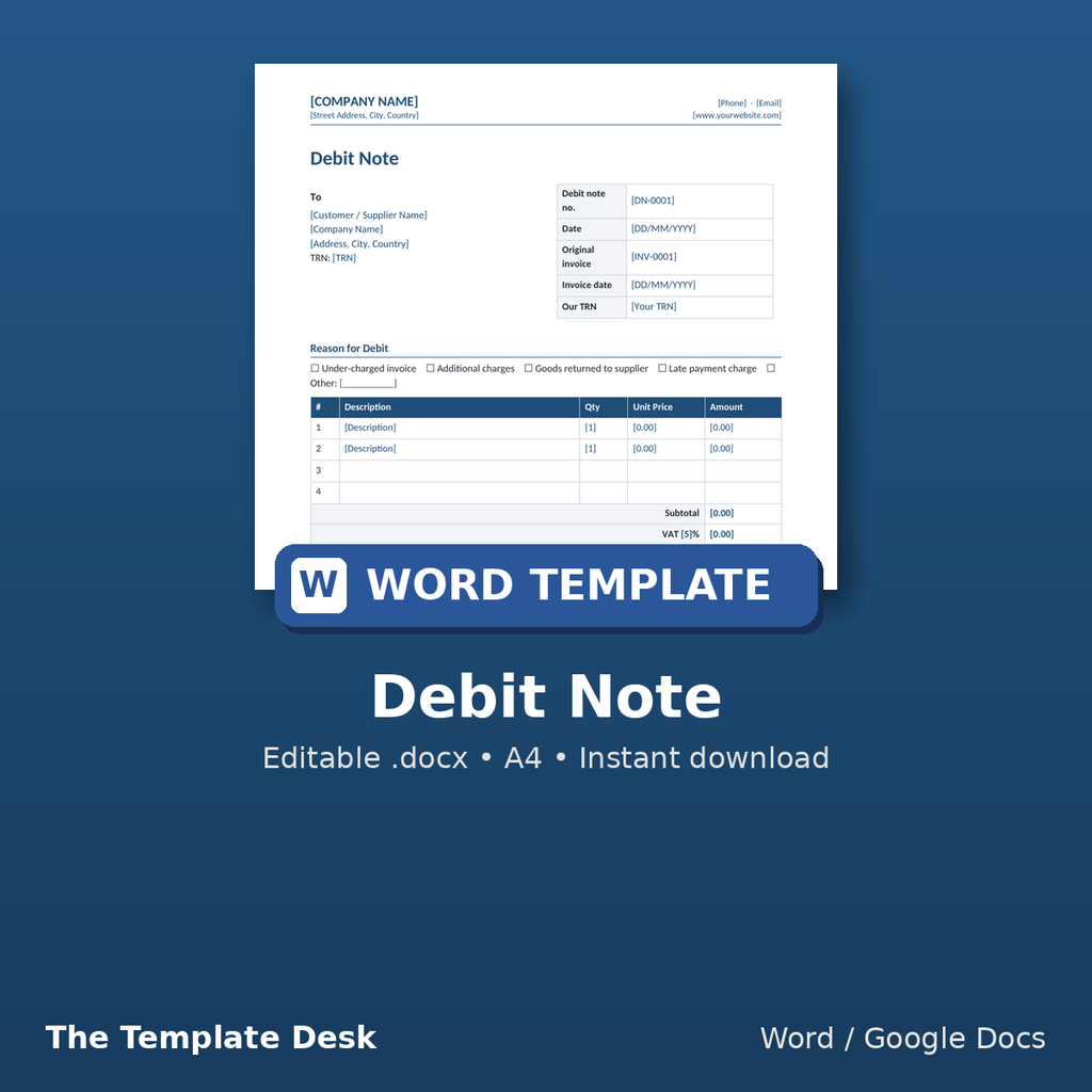 Debit Note – cover