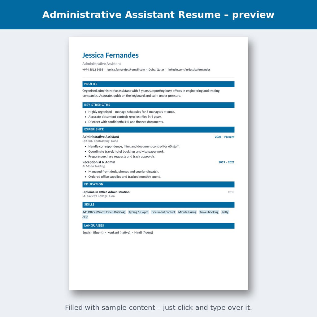Administrative Assistant Resume – preview