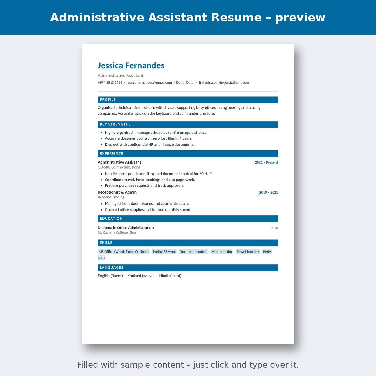 Administrative Assistant Resume – preview