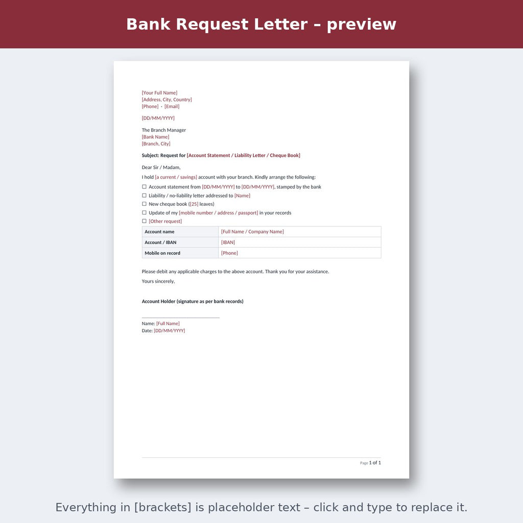 Bank Request Letter – preview