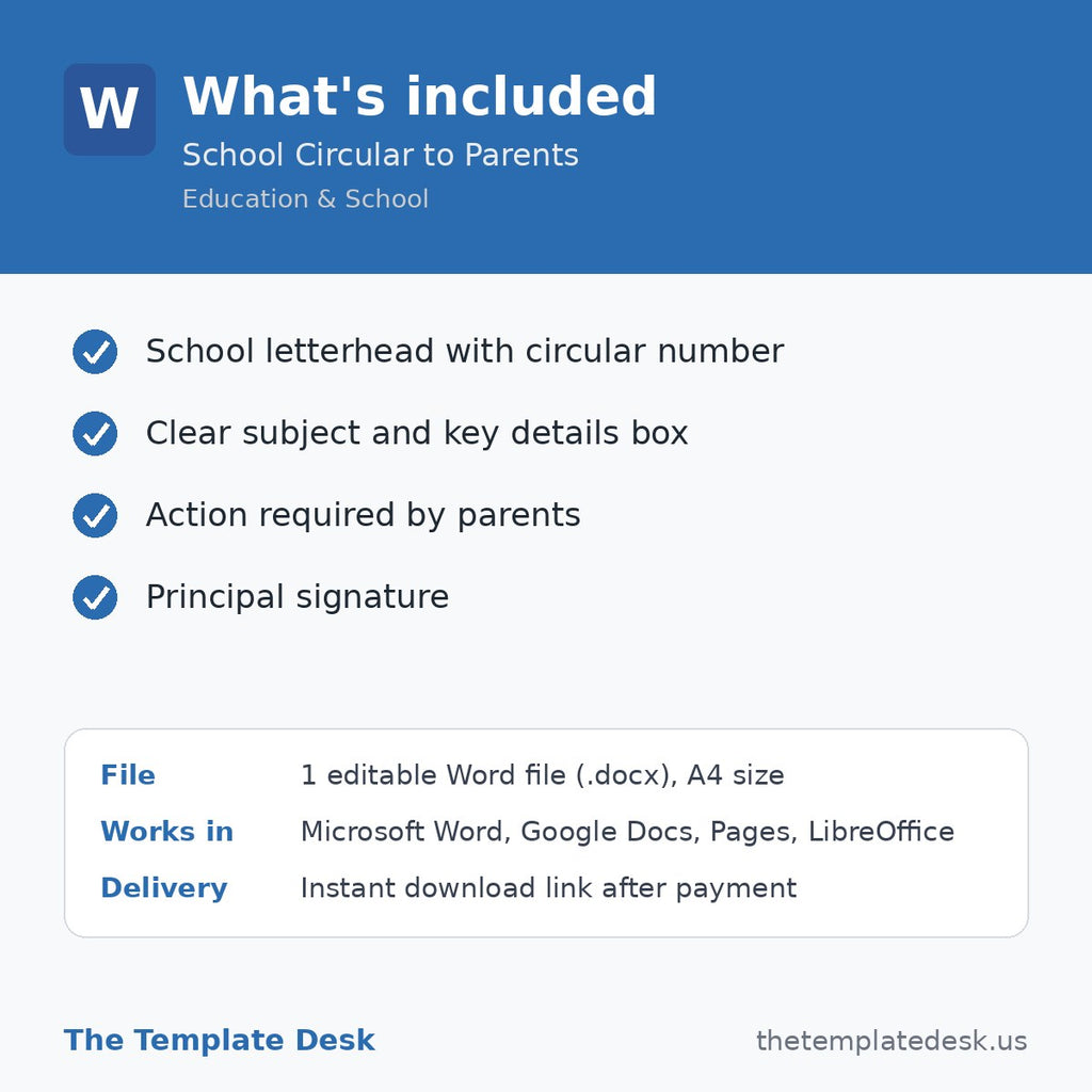 School Circular to Parents – what's included