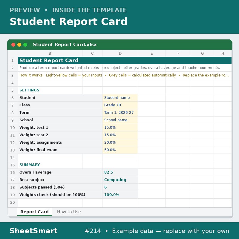 Student Report Card – sheet preview