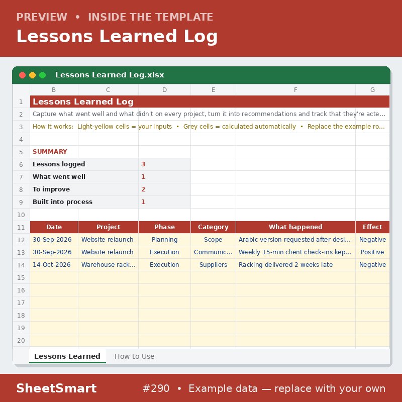 Lessons Learned Log – sheet preview
