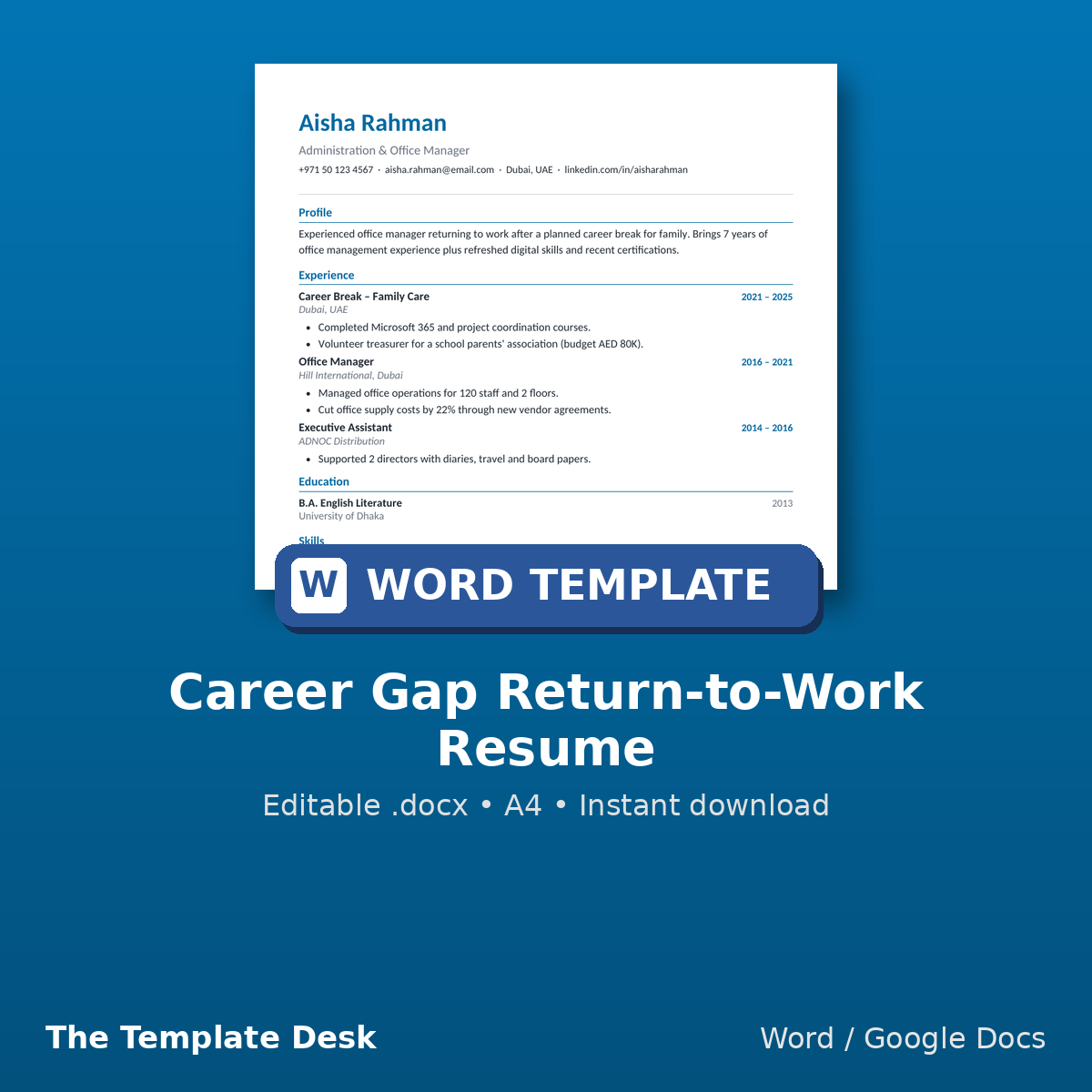 Career Gap Return-to-Work Resume – cover