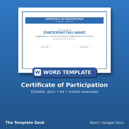 Certificate of Participation – cover