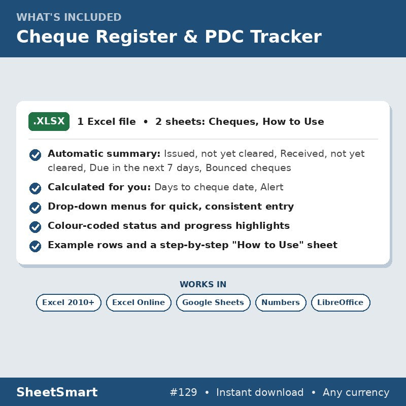 Cheque Register & PDC Tracker – what's included