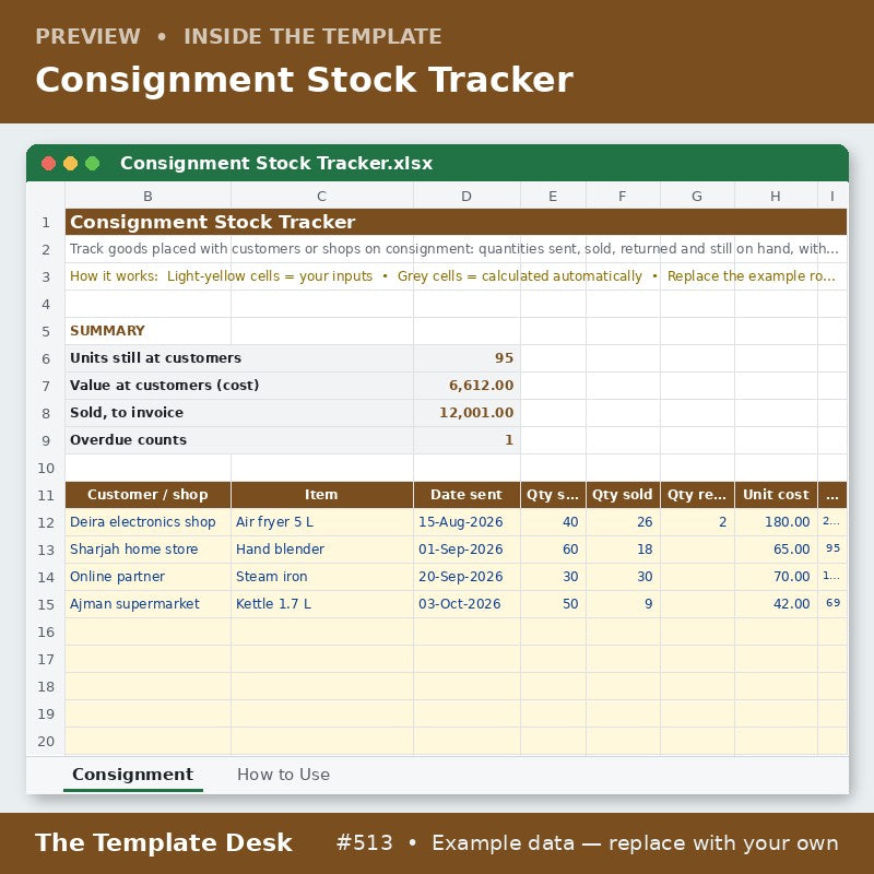 Consignment Stock Tracker – sheet preview