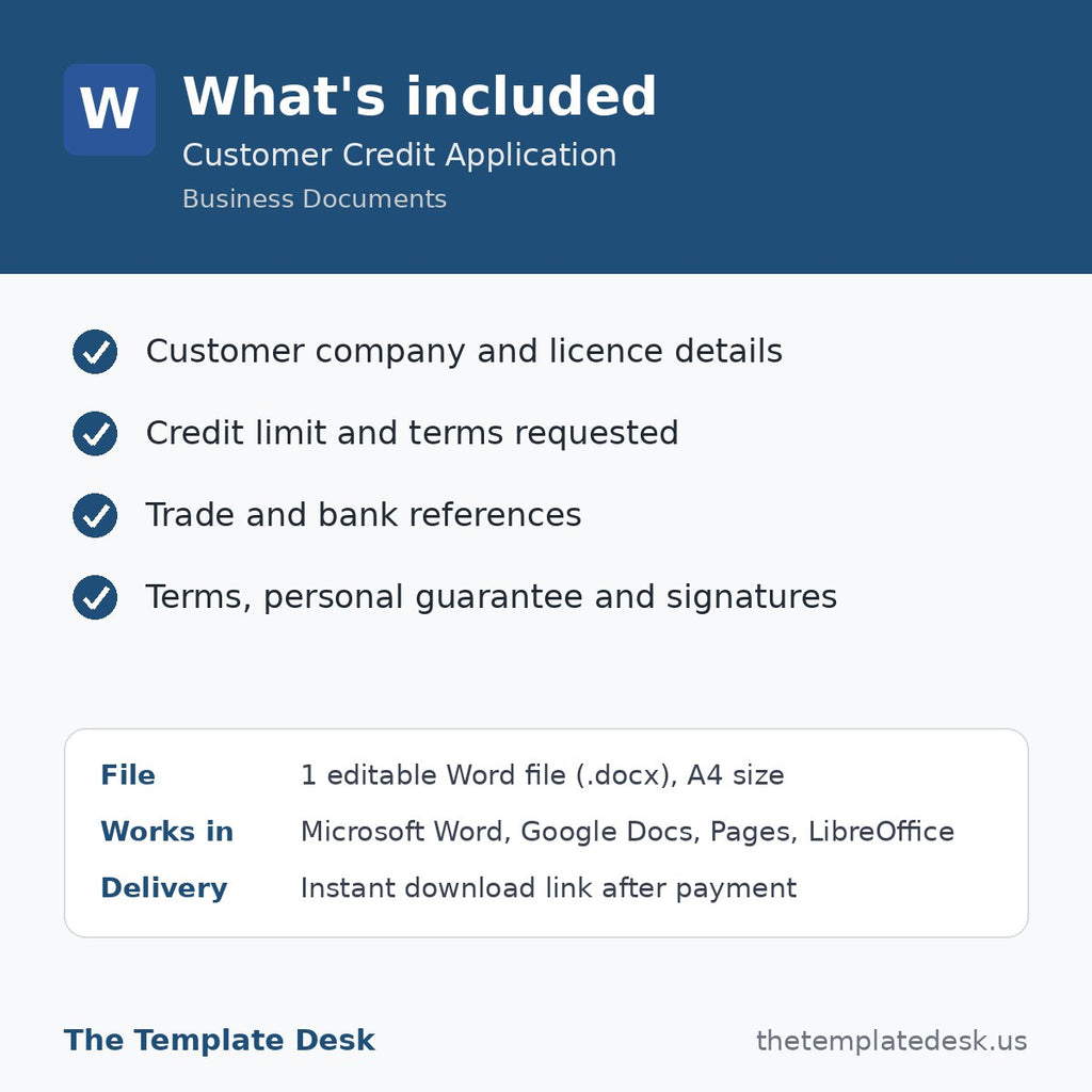 Customer Credit Application – what's included