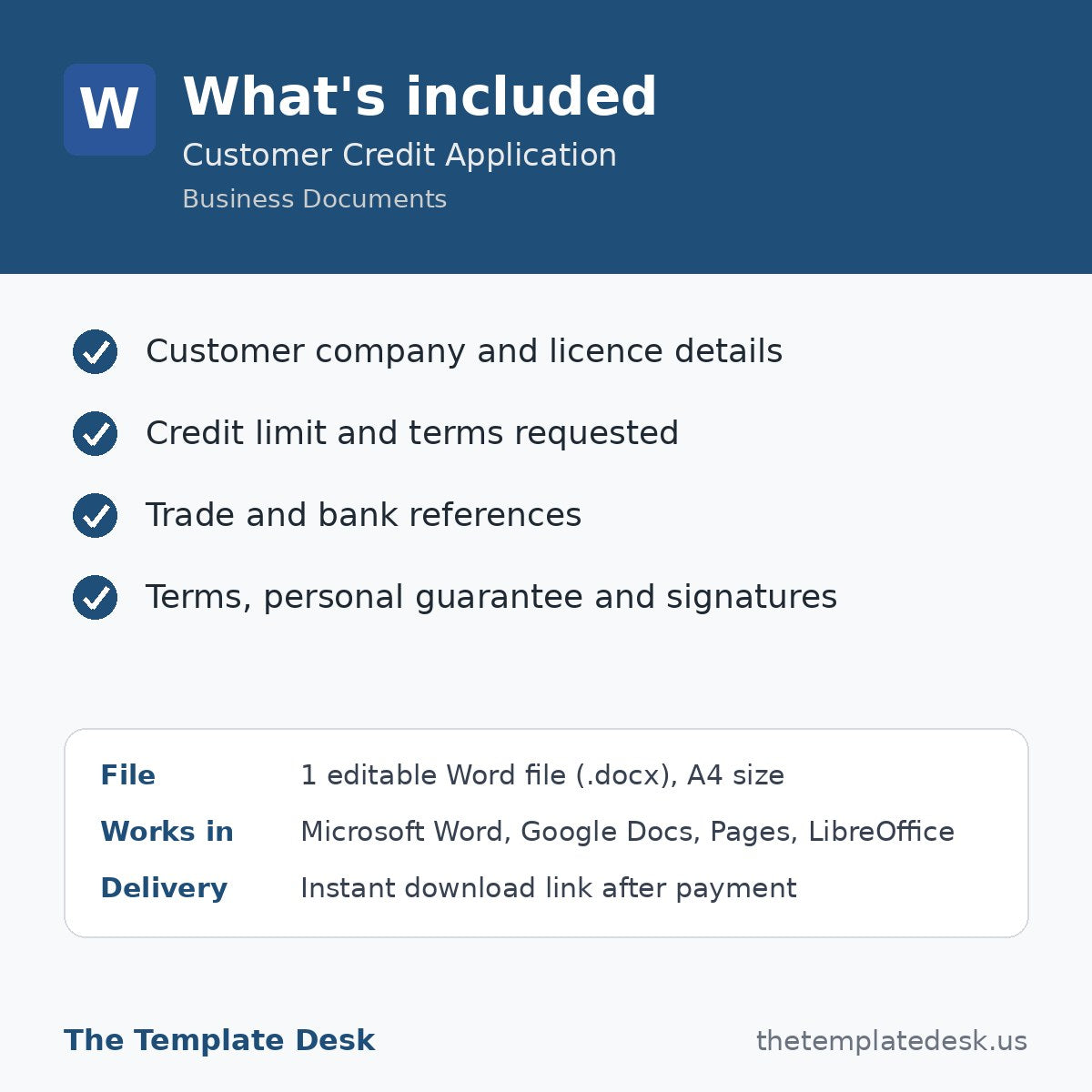 Customer Credit Application – what's included