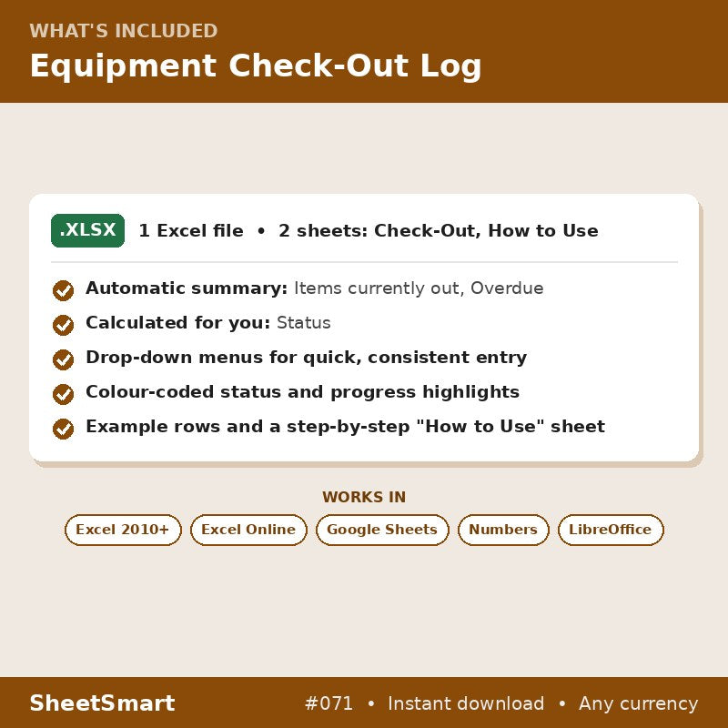 Equipment Check-Out Log – what's included