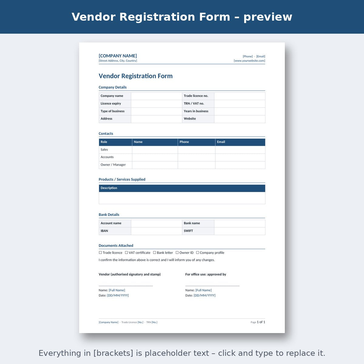 Vendor Registration Form – preview