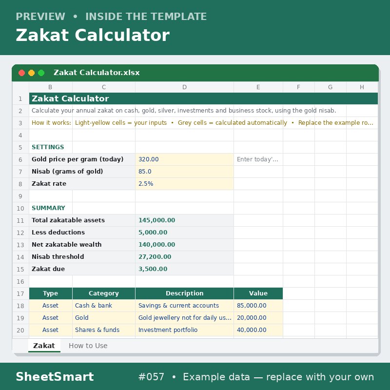 Zakat Calculator – sheet preview