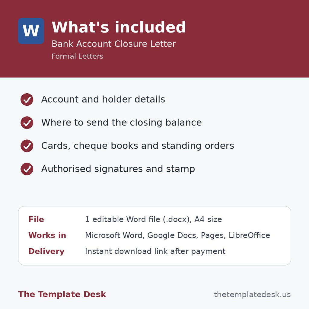 Bank Account Closure Letter – what's included