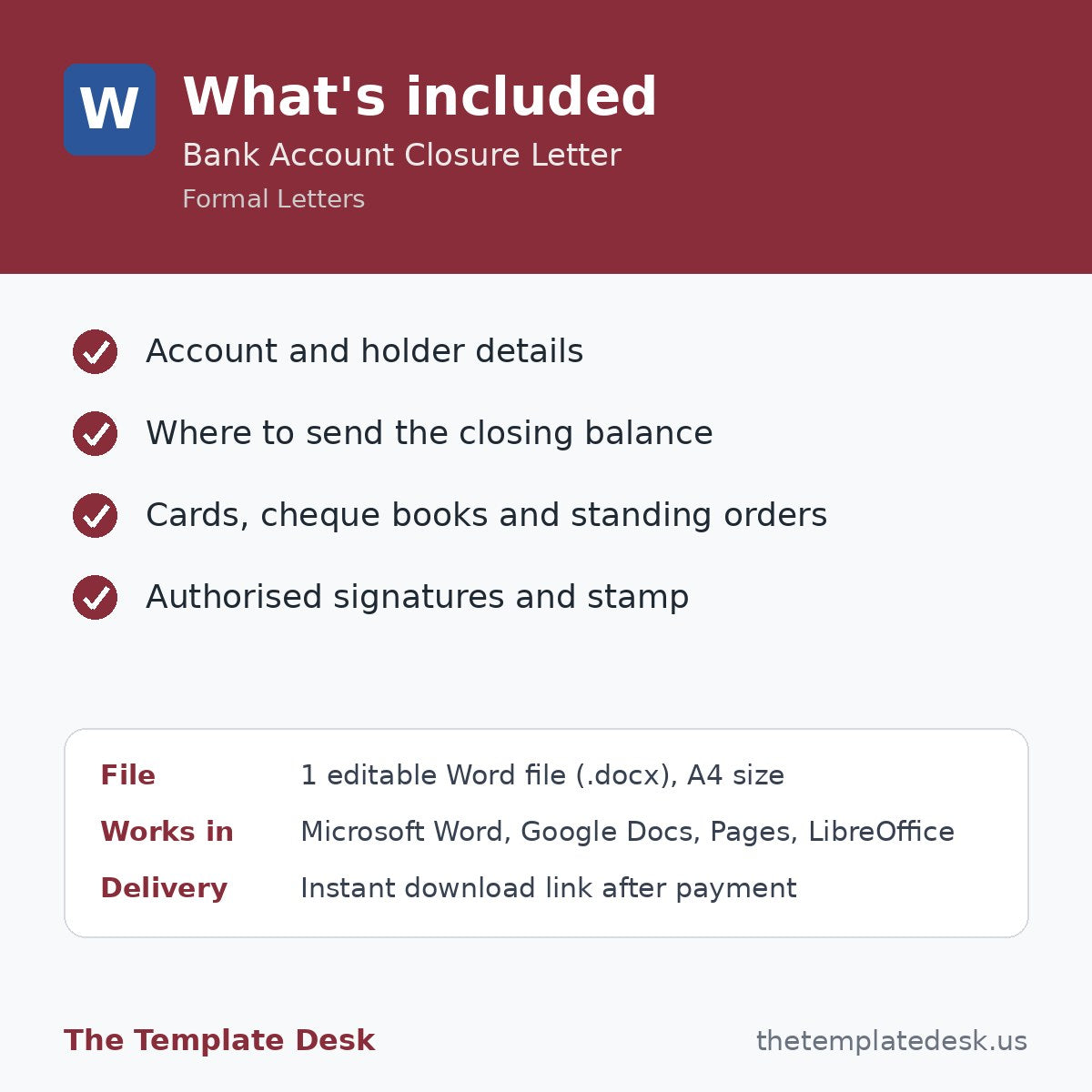 Bank Account Closure Letter – what's included