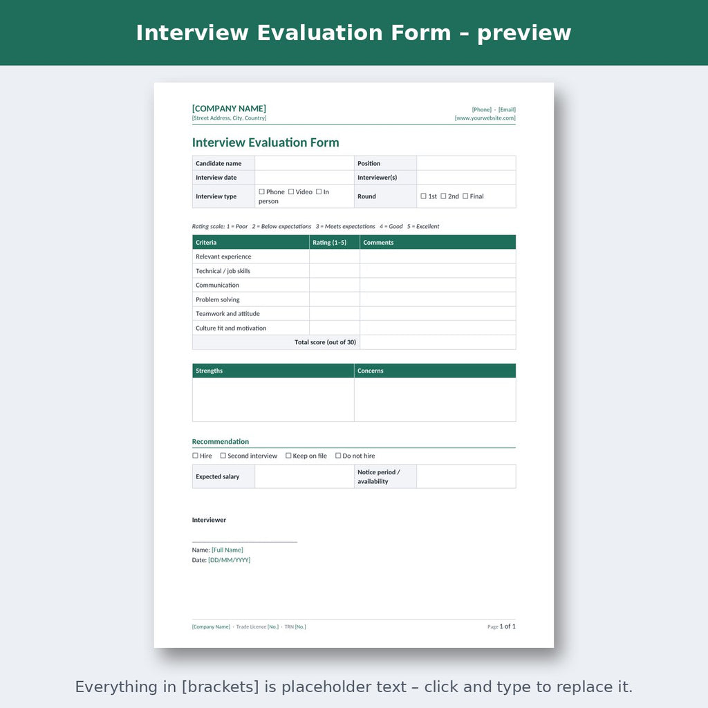 Interview Evaluation Form – preview