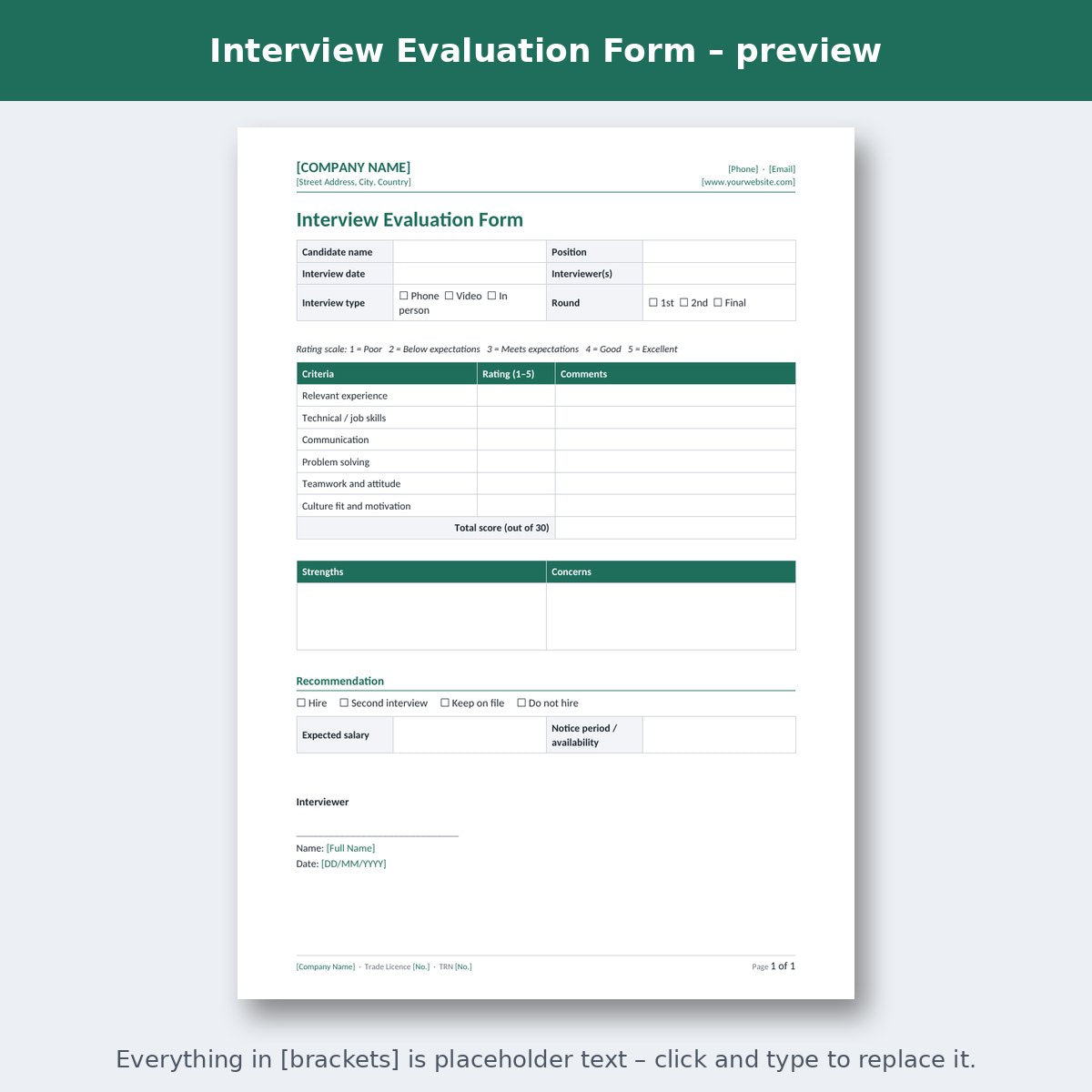 Interview Evaluation Form – preview
